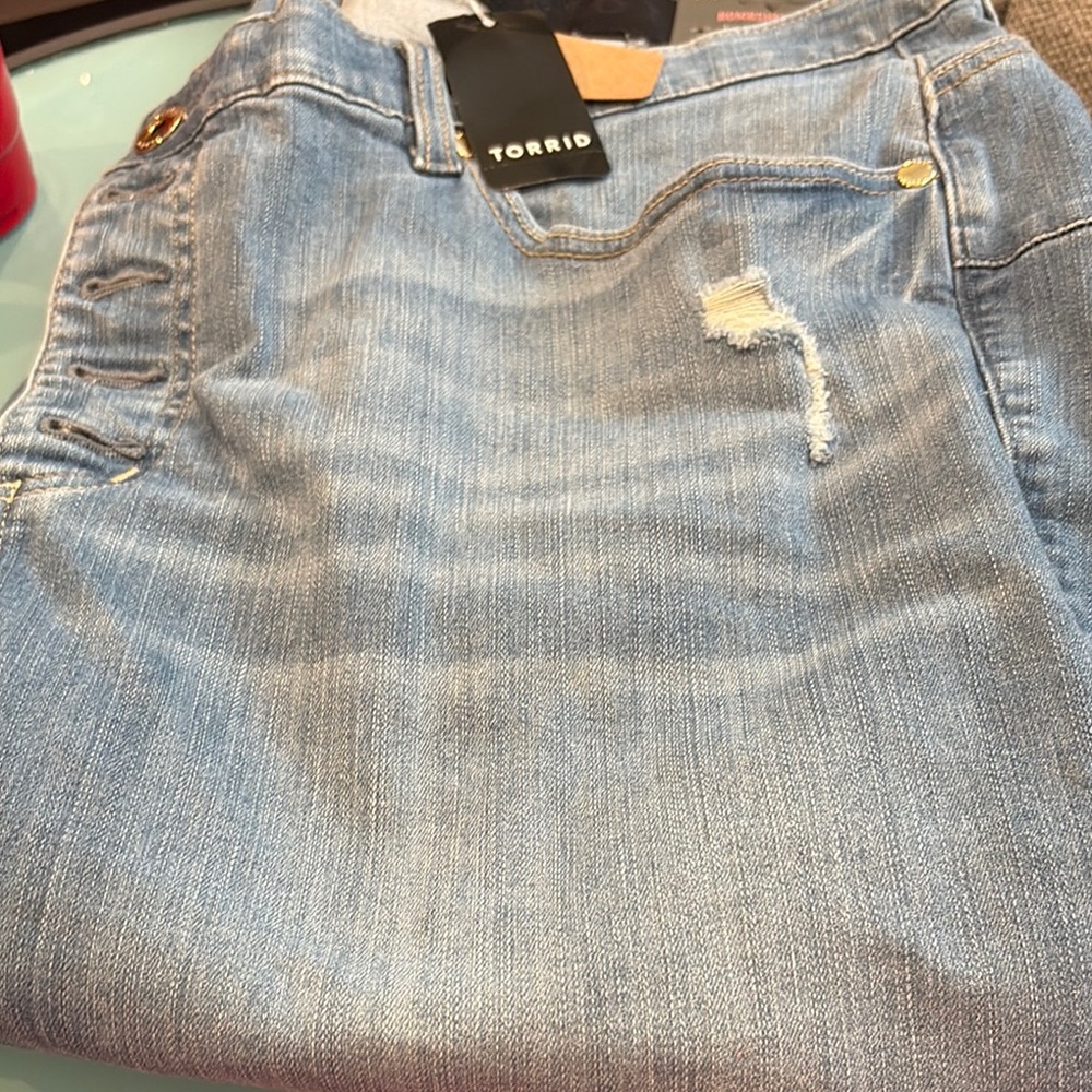 Torrid Blue Jeggings with Distressed Details